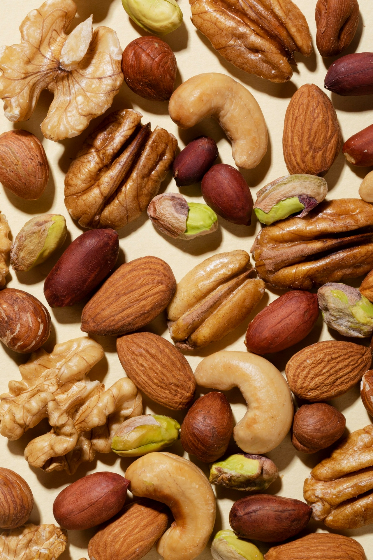 Mixed nuts including walnuts, almonds, cashews